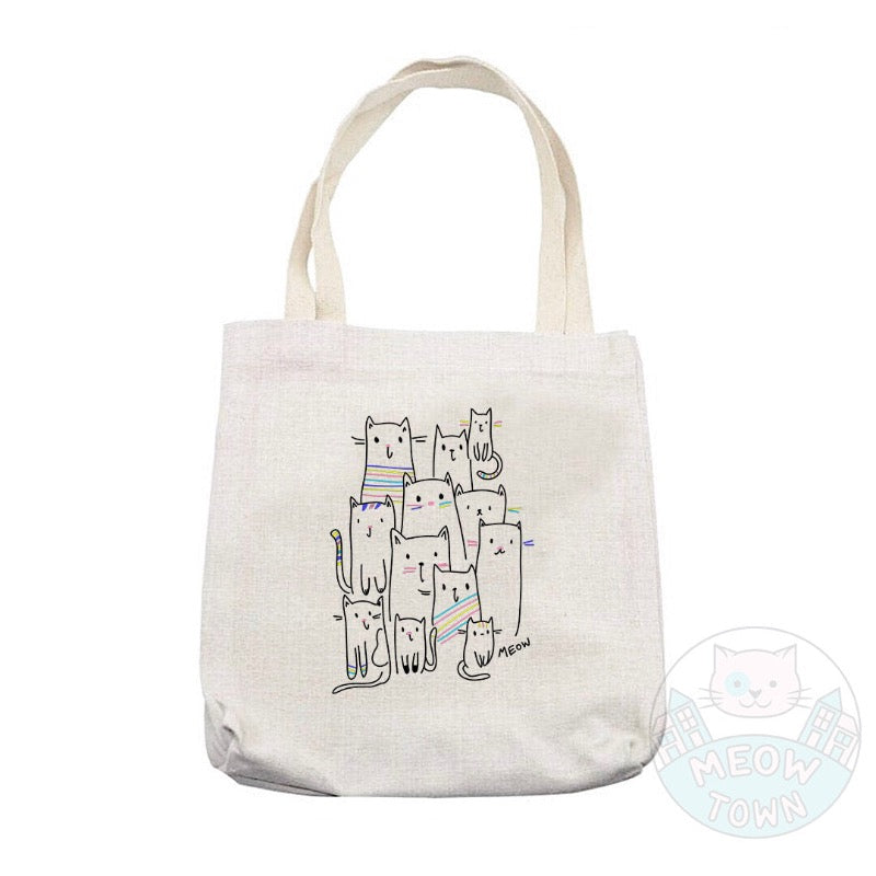 Super cute yet handy tote bag with adorable kitty graphic, printed in the UK by us at Meow Town exclusively for You. Natural beige colour. Purrrfect bag for any occasions all year round. It can also be a beautiful gift idea for the cat lover in your life.
