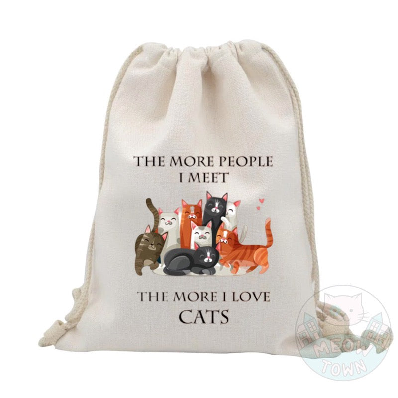 Super cute tote bag printed in the UK by us at Meow Town exclusively for You. Funny 'The More People I Meet The More I Love Cats’ quote with multicolour kitties. Purrrfect bag for any occasions all year round. It can also be a beautiful gift idea for the cat lover in your life.