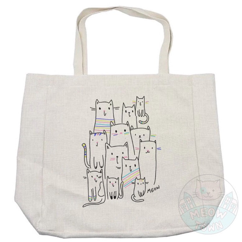 Super cute yet handy tote bag with adorable kitty graphic, printed in the UK by us at Meow Town exclusively for You. Natural beige colour. Purrrfect bag for any occasions all year round. It can also be a beautiful gift idea for the cat lover in your life.