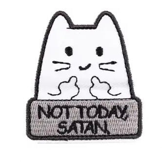 Funny embroidered iron-on patch with a cute kitty and ‘Not Today Satan’ slogan. A perfect way to bring new life to your old garments or to cover small holes or marks with this cute kitty!