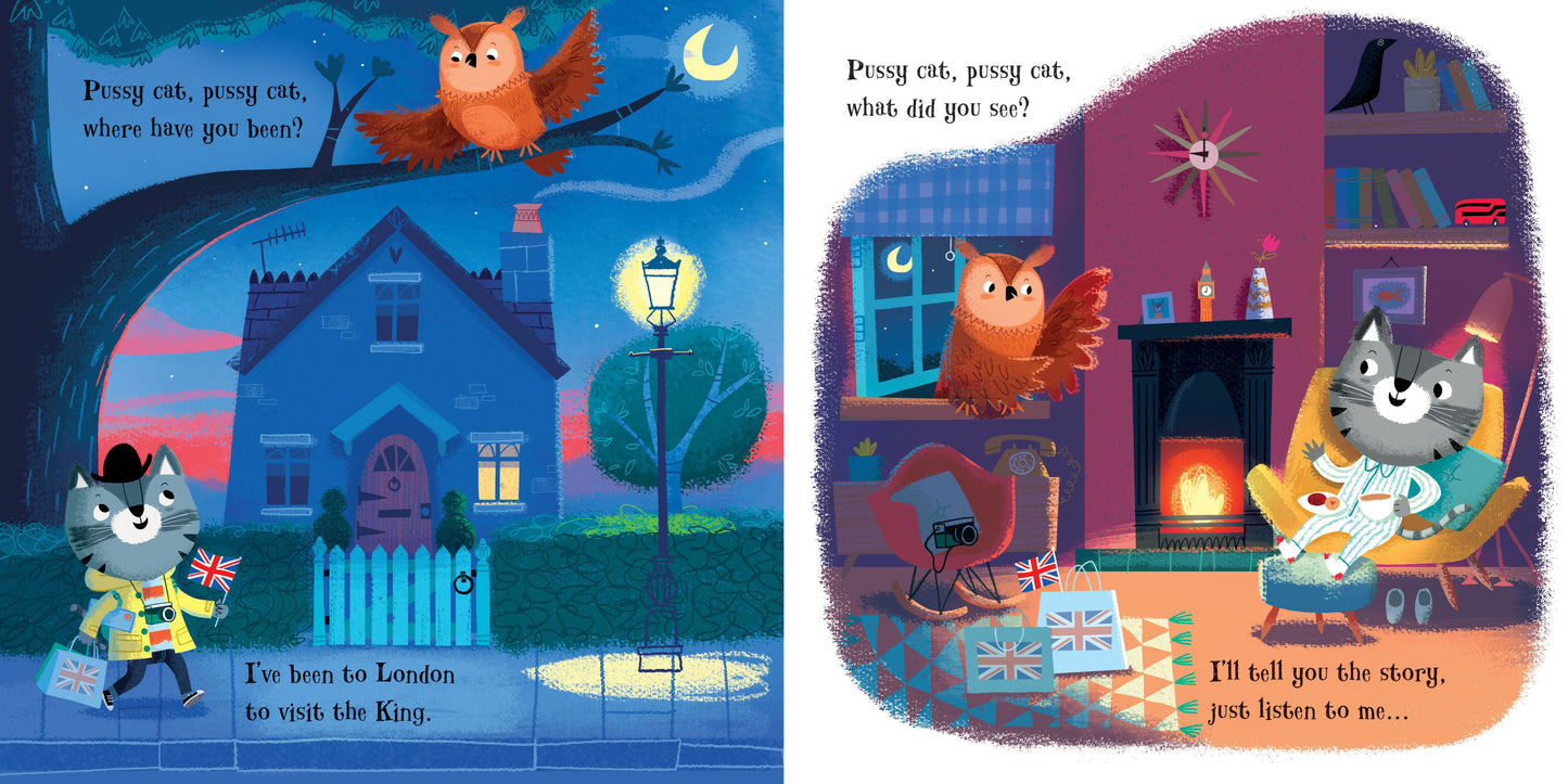 charming version of the classic nursery rhyme, updated to give Pussycat a full tour of London before he calls on the King. He visits famous sights including the Tower of London, Shakespeare’s Globe, St Paul’s Cathedral, and Nelson’s Column, and enjoys the view from the top of the Shard and a ride on the London Eye. With beautiful illustrations, this picture book makes a lovely gift or souvenir of a trip to London.