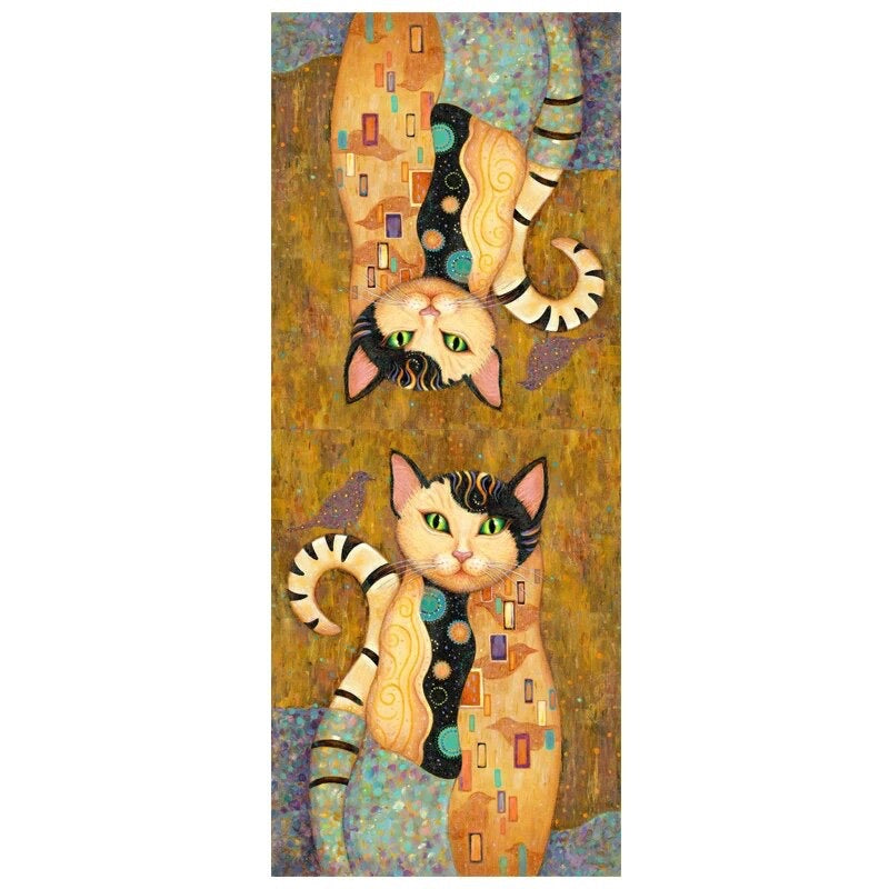 Warm and super soft knitted scarf with gorgeous colourful kitty print. cat gift accessories for crazy cat ladies. klimt inspired cat painting