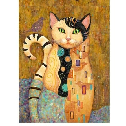 Warm and super soft knitted scarf with gorgeous colourful kitty print.  cat gift accessories for crazy cat ladies. klimt inspired cat painting
