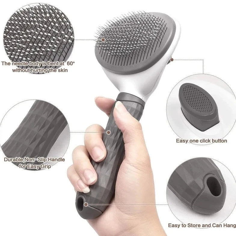 A fabulous self-cleaning slicker cat hair brush to help your furball to remove excess hair. <br>Super easy to clean - simply press the button <span data-mce-fragment="1">to push the hair out of the comb plate, then tear off the hair. Suitable for short and long haired cats as well. <br>It is gentle to your little friend's skin.</span>