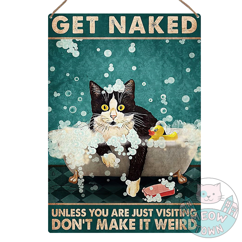 Funny metal wall sign with ‘Get naked - Unless you are just visiting - Don't make it weird’ slogan to brighten your bathroom with :) Aluminium material, brushed silver colour back.