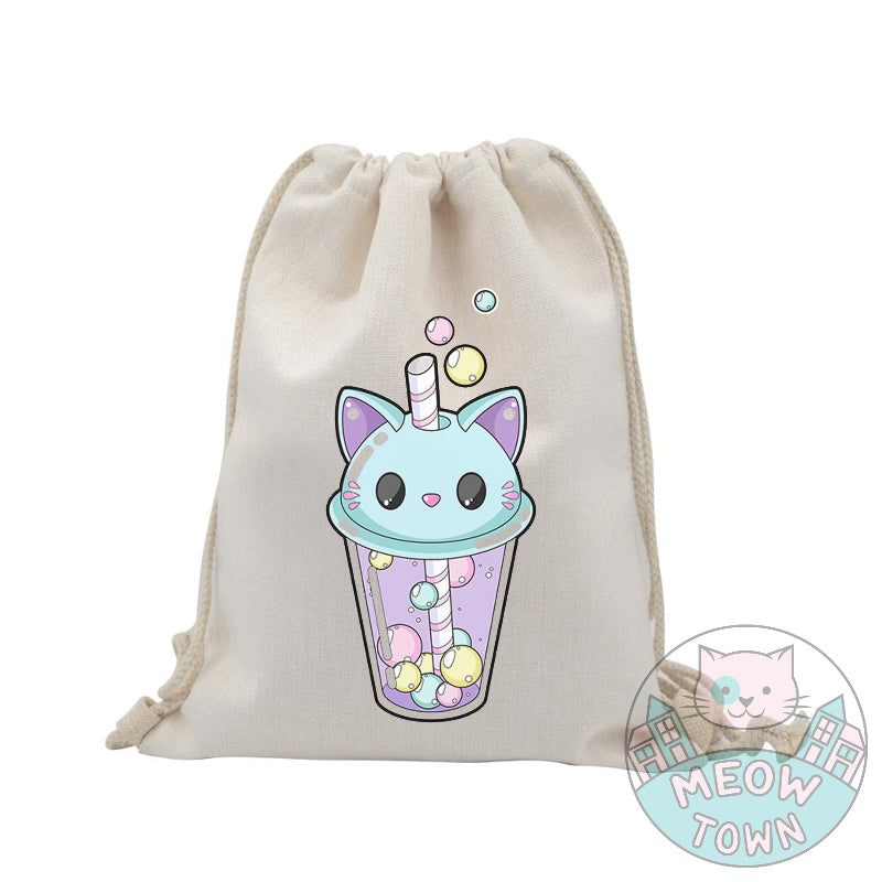 cute bubble tea with cat ears bag present for cat lovers