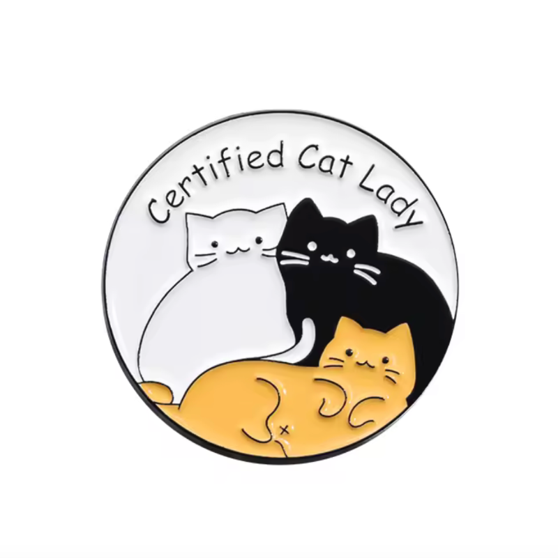 certified cat lady pin badge