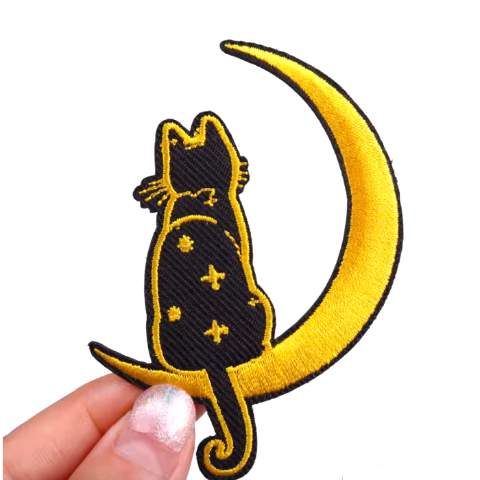 yellow crescent moon with black cat1