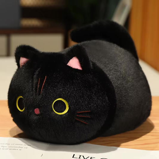 Fuzzy cuddly cat plush soft toy black