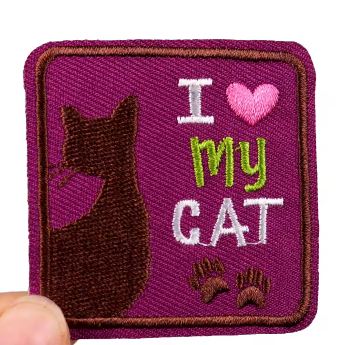 i love my cat squared iron-on patch