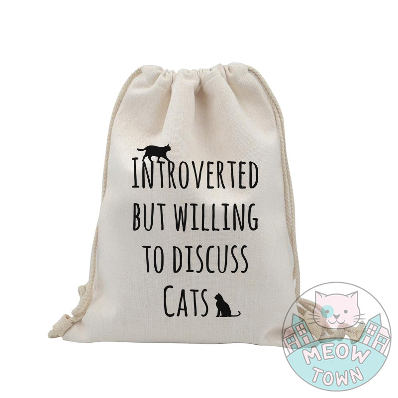 Introverted but willing to discuss cats drawstring rope backpack for cat people