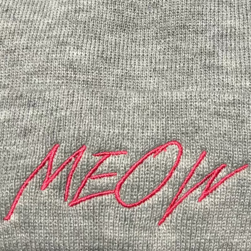 meow embroidered beanie for cat lovers