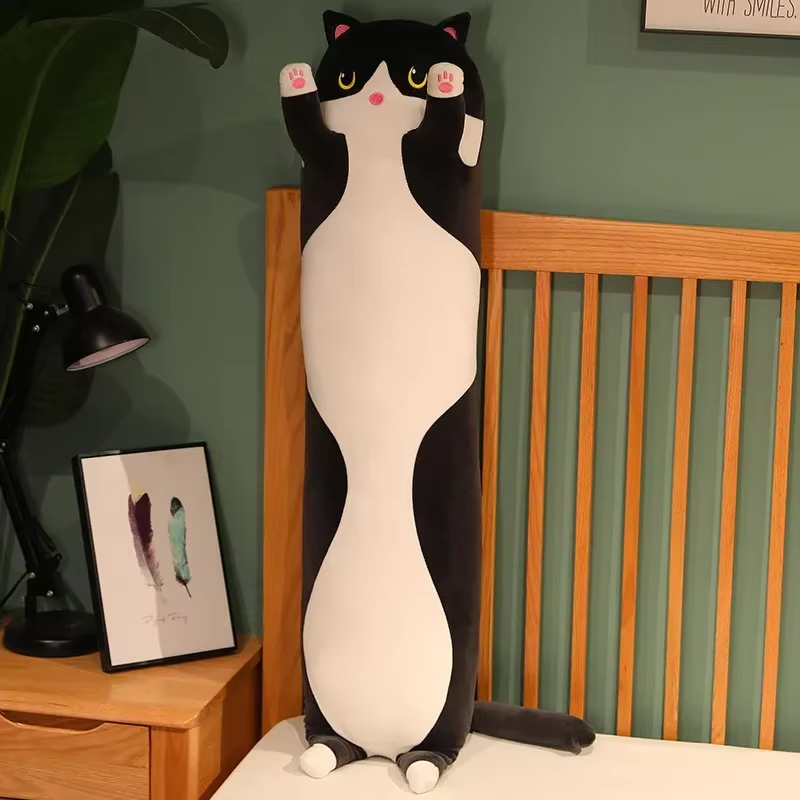 long sausage cat pillow stuffed toy plush cute cuddle plushie tuxedo