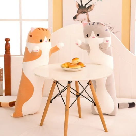 long sausage cat pillow stuffed toy plush cute cuddle plushie grey orange