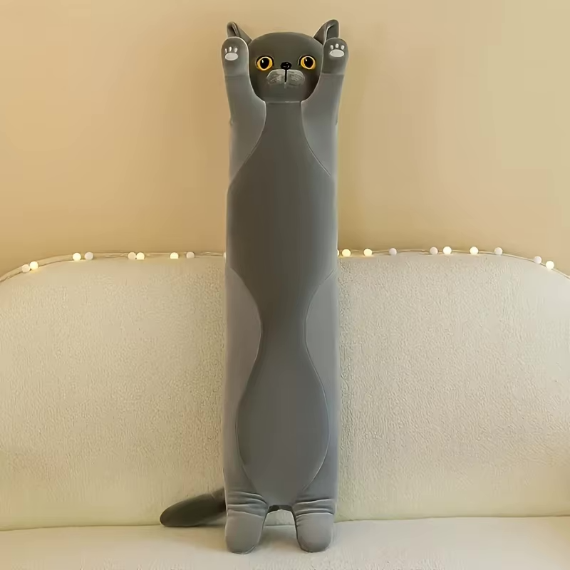 long sausage cat pillow stuffed toy plush cute cuddle plushie grey british shorthair