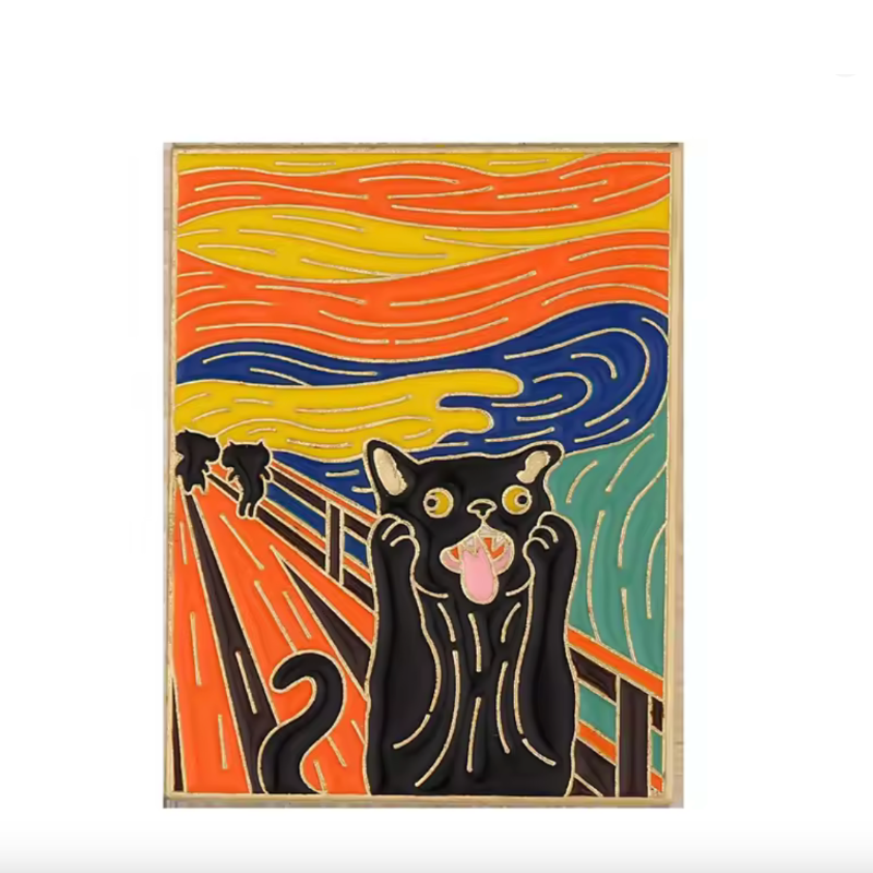 scream painting enamel pin badge on white background