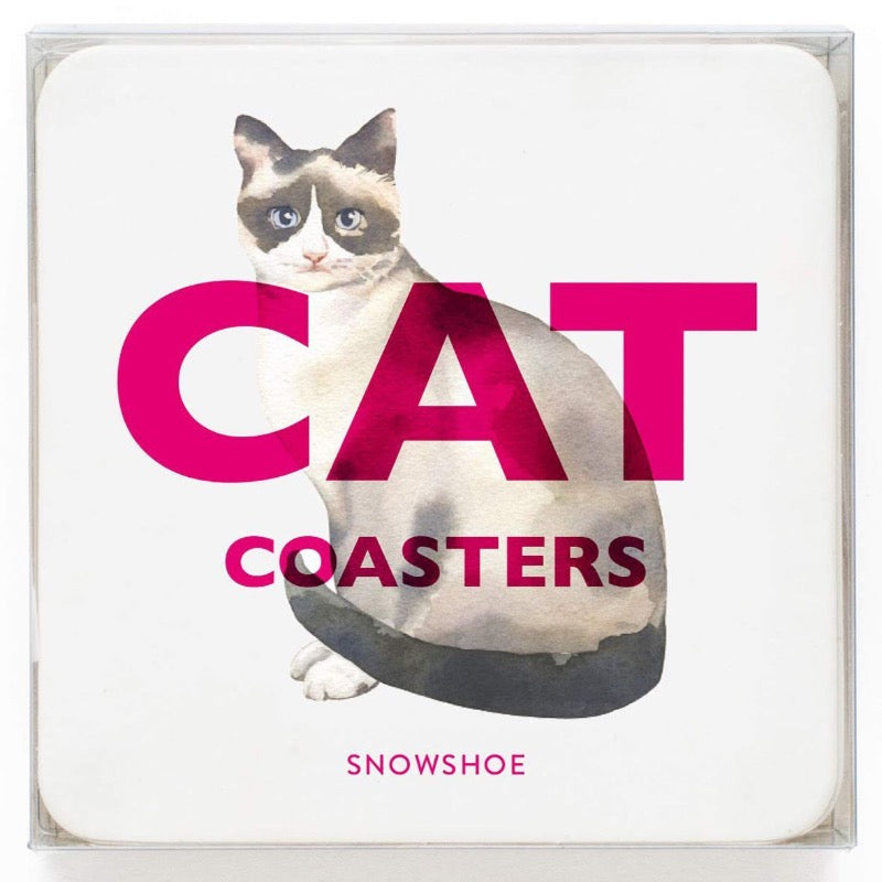 15 different cardboard cat coasters illustrated by watercolour artist Marcel George Snowshoe