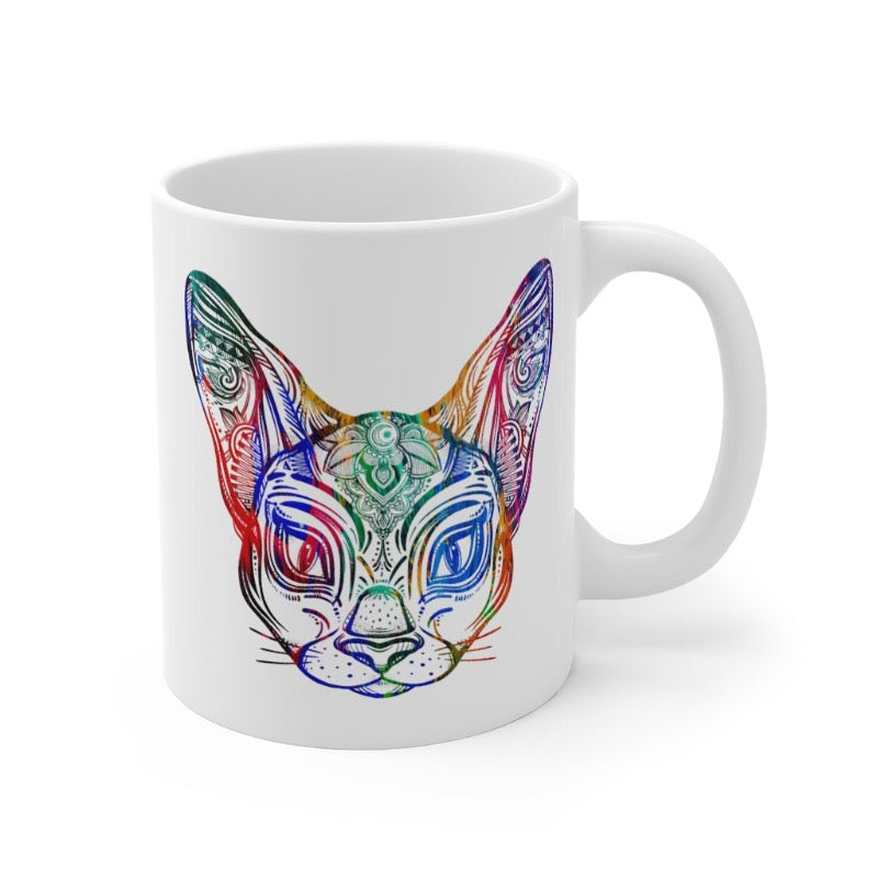 Ceramic mug with beautiful, multicolour Sphynx design to sip your favourite hot drink from. A must have for all Sphynx lovers:)
