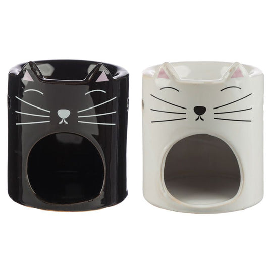Adorable kitty ceramic oil burner. Please choose colour from the drop-down menu. Oil and tea light is not included. Use a good quality standard tea light and do not overfill the dish.