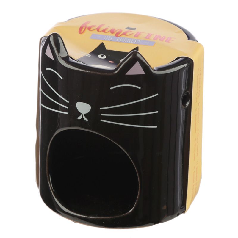 Adorable kitty ceramic oil burner. Please choose colour from the drop-down menu. Oil and tea light is not included. Use a good quality standard tea light and do not overfill the dish.