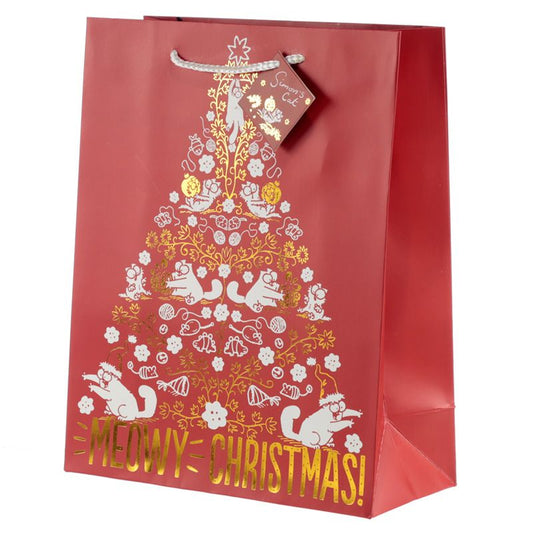  A lovely, festive Simon's Cat 'Meowy Christmas' gift bag with metallic print. Plenty of space to fill with cute cat goodies for the cat lover in your life.
