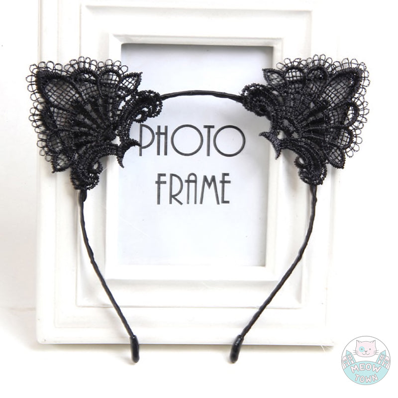 Cat ears lace hairband headband black for cat lovers cosplay adult teens