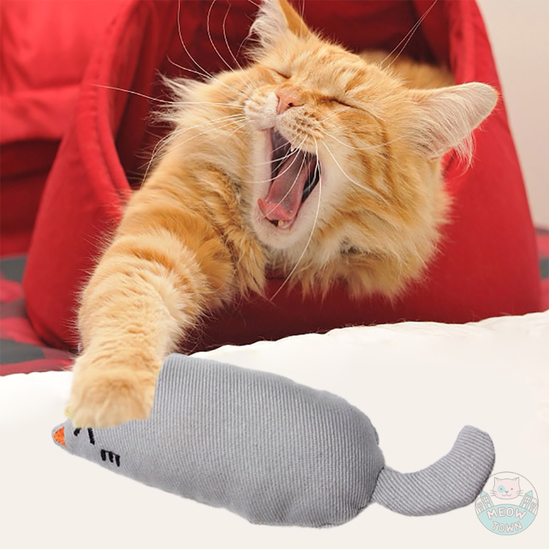 Cat chew toy with catnip grey and orange 2pcs with tail cute face durable
