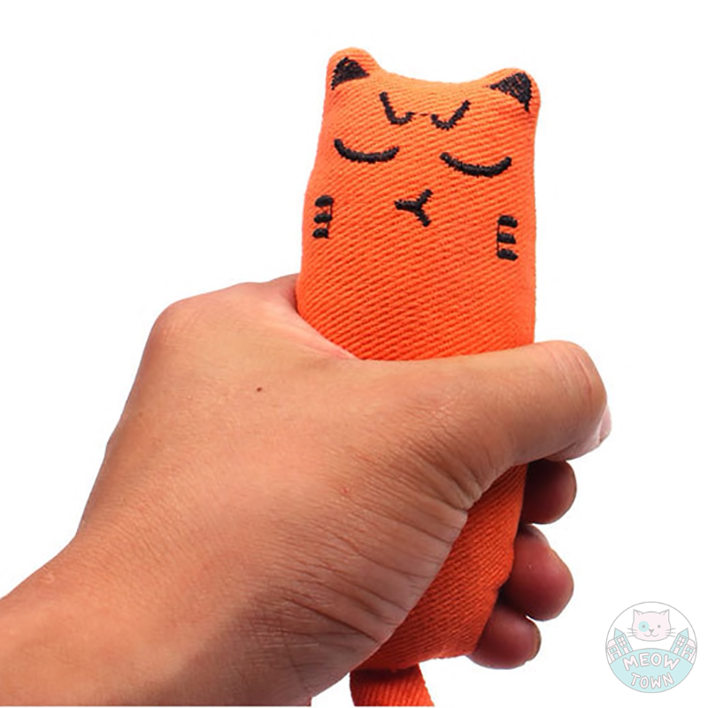 Cat chew toy with catnip grey and orange 2pcs with tail cute face durable