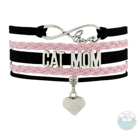 cat mom bracelet black and pink heart love charm letters