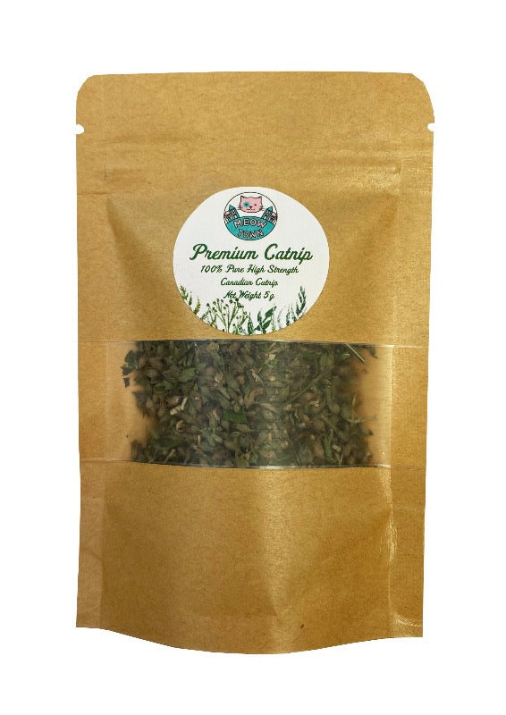 Meow Town Premium canadian catnip strong natural high strength for cats brown eco friendly bag tube transparent