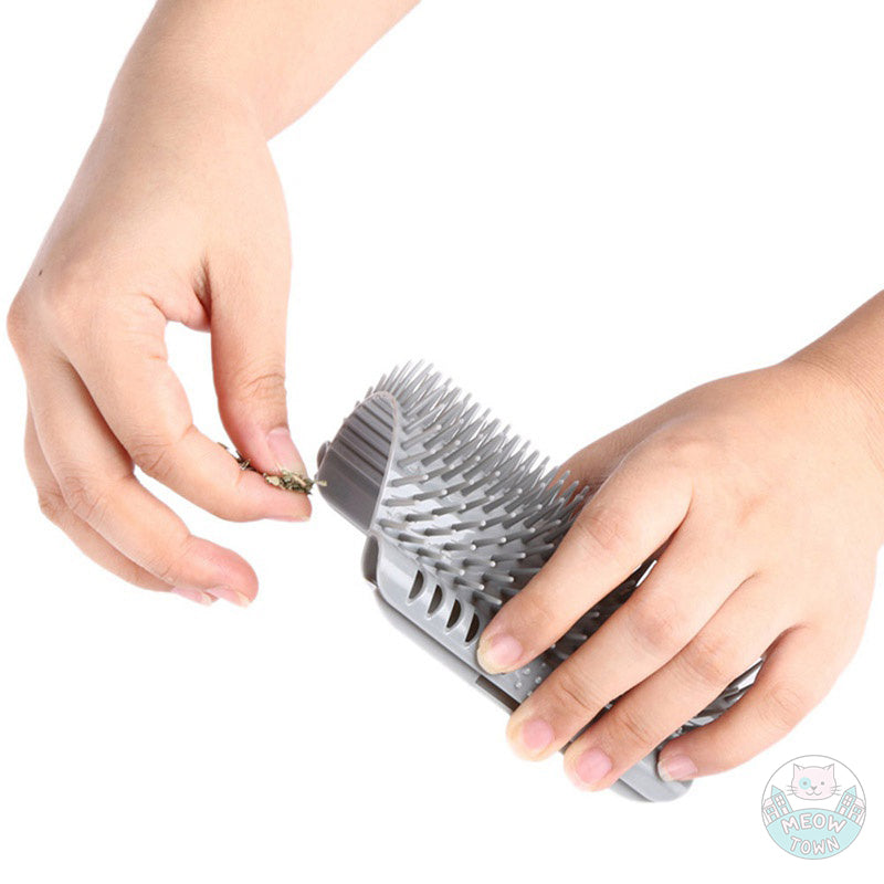 Cat massage comb grooming for furniture wall corners grey with catnip