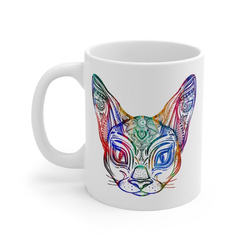 Ceramic mug with beautiful, multicolour Sphynx design to sip your favourite hot drink from. A must have for all Sphynx lovers:)