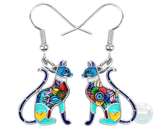 beautiful blue enamel cat earrings for cat lovers