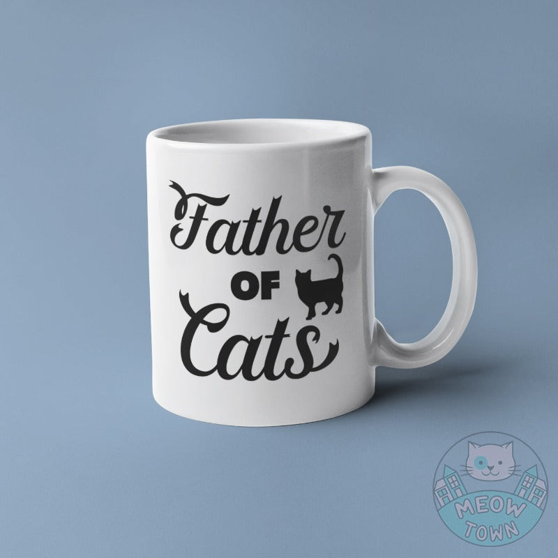 Cute Meow Town Special printed mug with 'Father of Cats' slogan, exclusively for the best Cat Fathers.