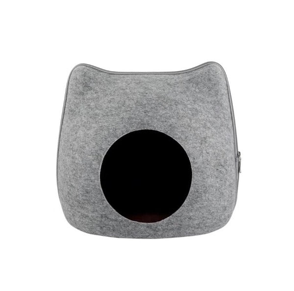 Felt cave cat bed kitty shaped light grey house for  indoor cats and kittens