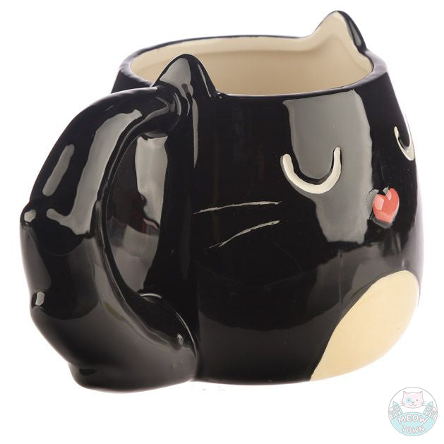 fluffy cat shaped porcelain mug  Black and white colour, fluffy tail and cute cat face with heart shaped nose home accessories