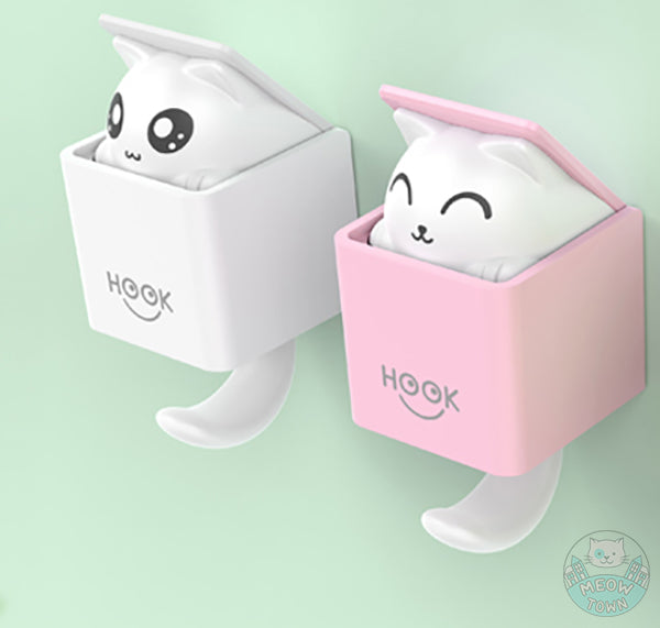 A super fun, cute cat hook available in two colours Two positions - Closed when the hook is empty, the cute cat appears as soon as the hook is in use