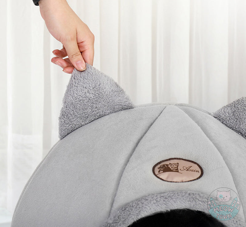 Cat igloo cosy cat bed house warm winter summer adult cats kittens indoor grey with cute ears