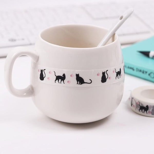 Cute cat paper tape with black cats and paws print paper tape mini roll 