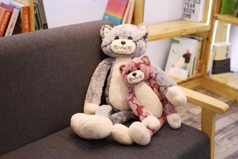 Milo cute long cat plushie for cat lovers small or large pink or grey colours plush toy