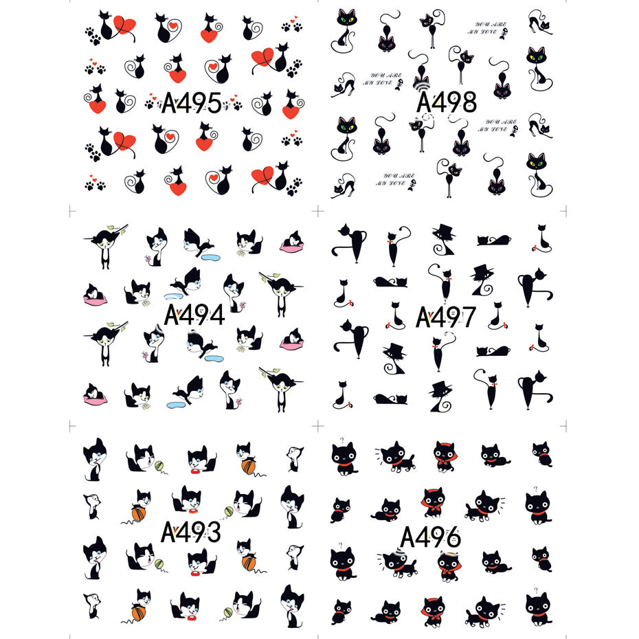 A pawsome set of water slider nail decals with cute black kitties. Hundreds of adorable black cats in various designs, 12 sets of stickers in total! A perfect accessory for the Festive season/ Halloween party, or everyday use for any black cat lover ladies!