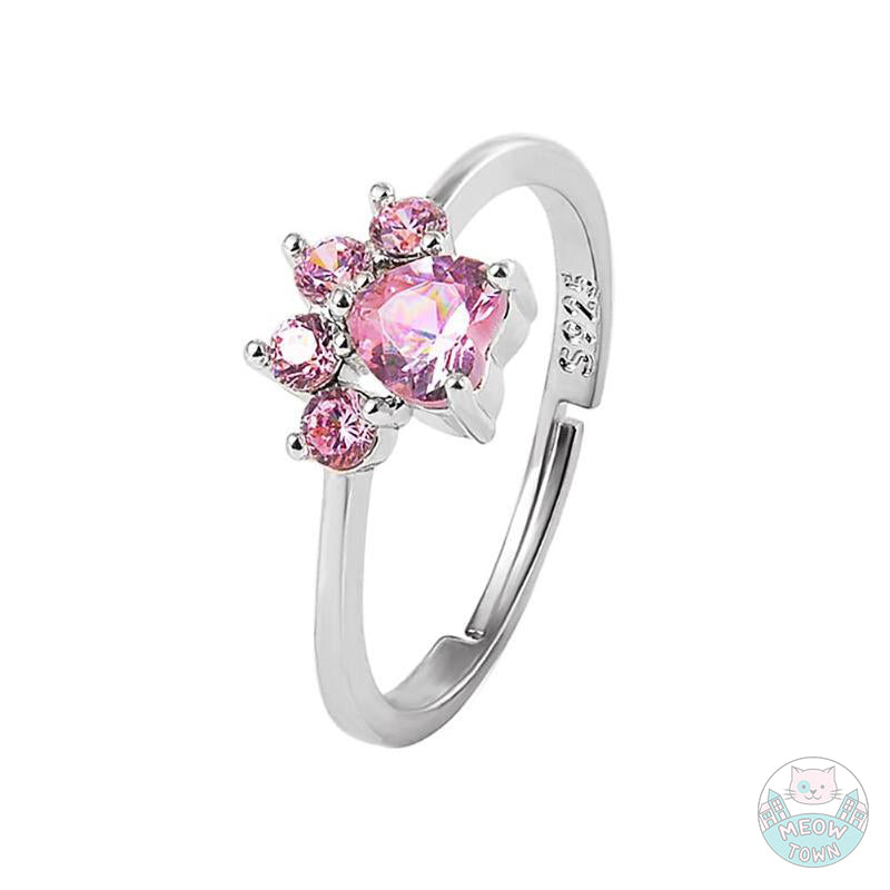 cute cat paw ring crystals