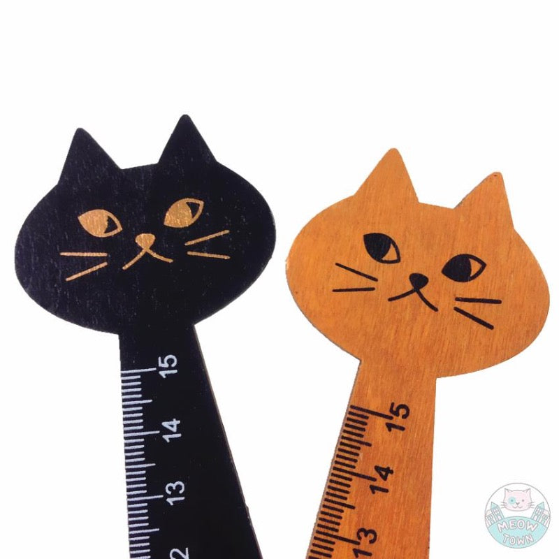 wooden ruler cute cat black and natural brown