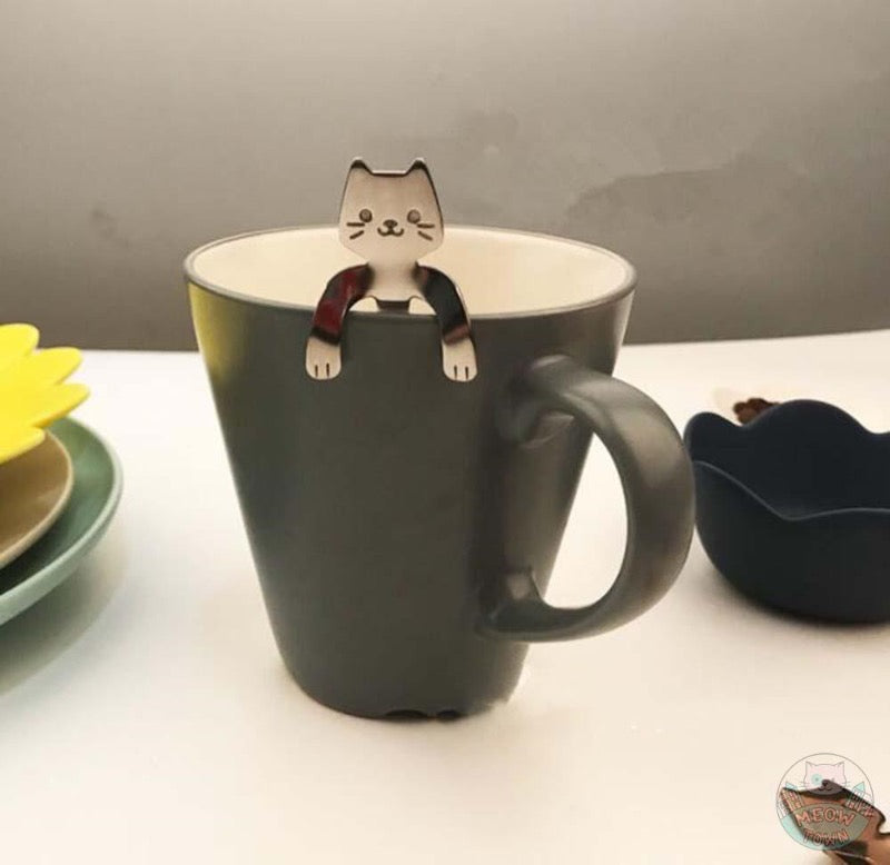 stainless steel cat teaspoon set cute cat home accessories. Unique feline themed prints for cat lovers. The best cat themed apparel, accessories, jewellery, home decorations, cat toys and beds. UK stock, fast shipping.