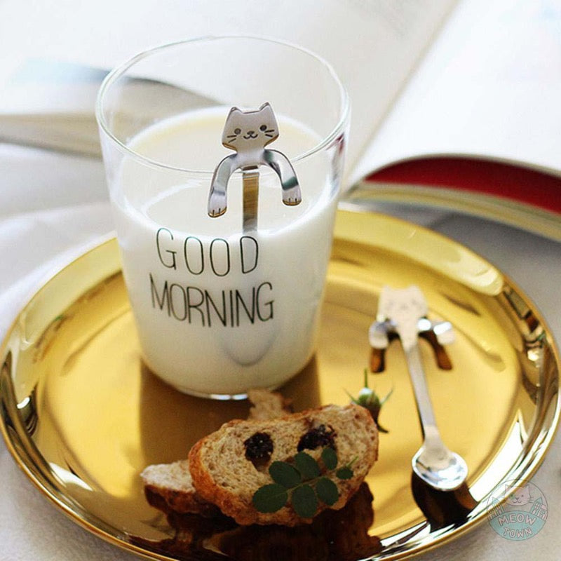 stainless steel cat teaspoon set cute cat home accessories