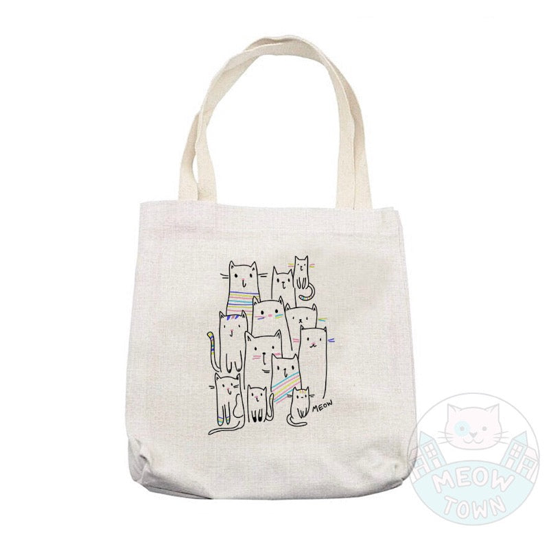 Super cute yet handy tote bag with adorable kitty graphic, printed in the UK by us at Meow Town exclusively for You. Natural beige colour. Purrrfect bag for any occasions all year round. It can also be a beautiful gift idea for the cat lover in your life. 