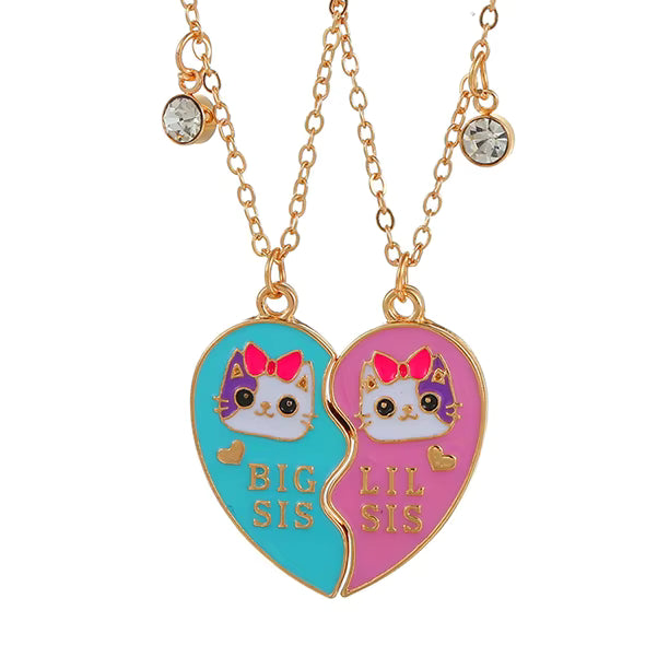 Big Sis, Lil Sis Necklace Set cat kitty