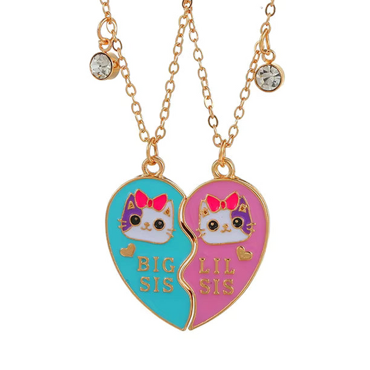 Big Sis, Lil Sis Necklace Set cat kitty