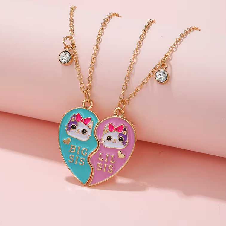 Big Sis, Lil Sis Necklace Set kitty pair