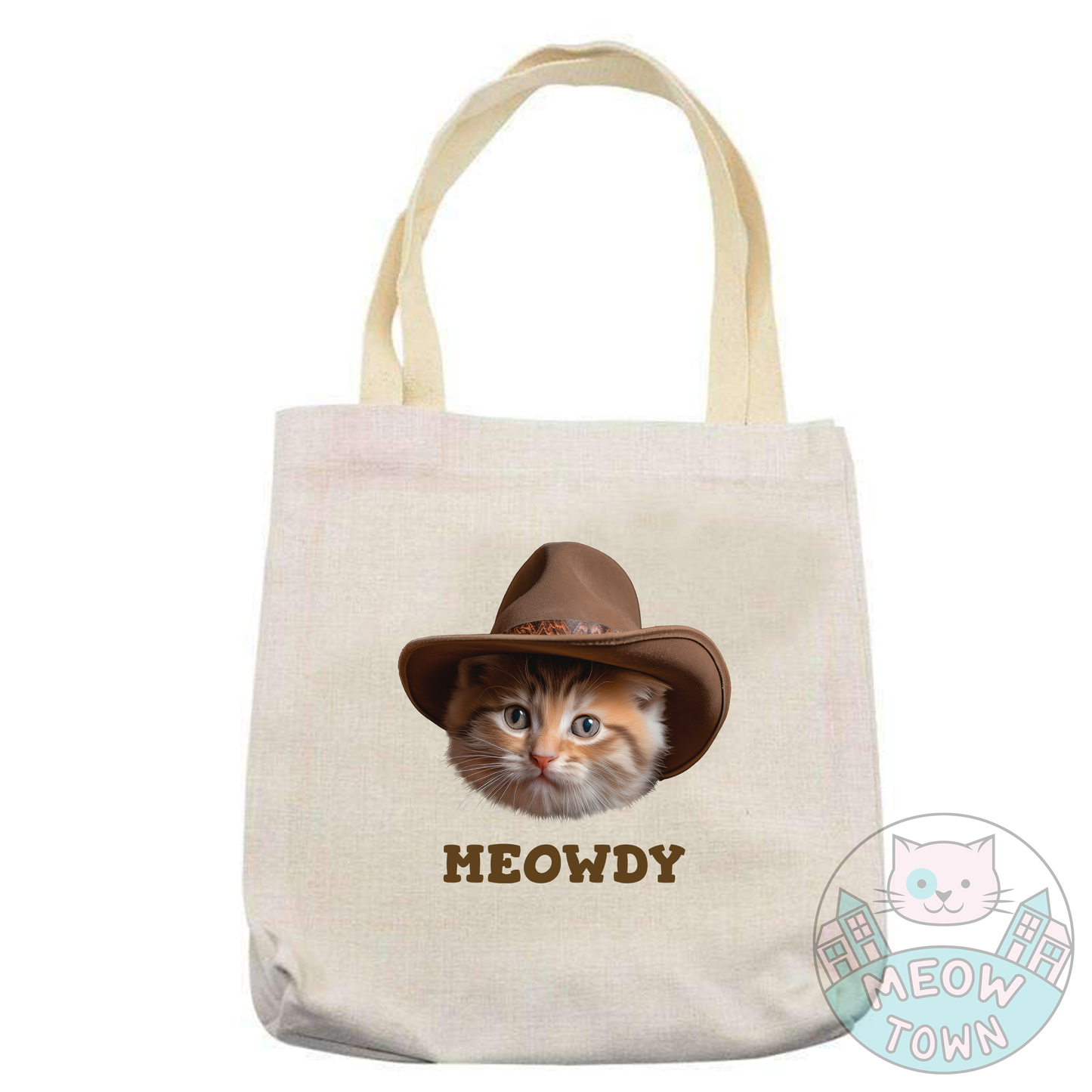 Super cute Meowdy tote bag printed in the UK by us at Meow Town exclusively for you.
Natural beige colour.